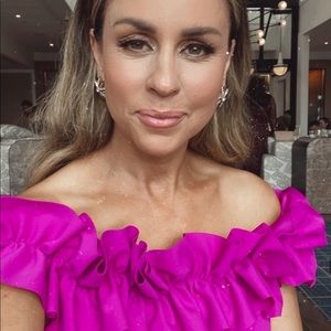 Fuschia off the shoulder Xscape gown